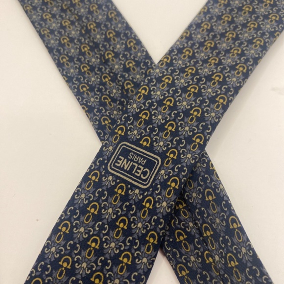 Celine Paris Mens Tie Dark Blue and Gold Accents - Picture 4 of 4